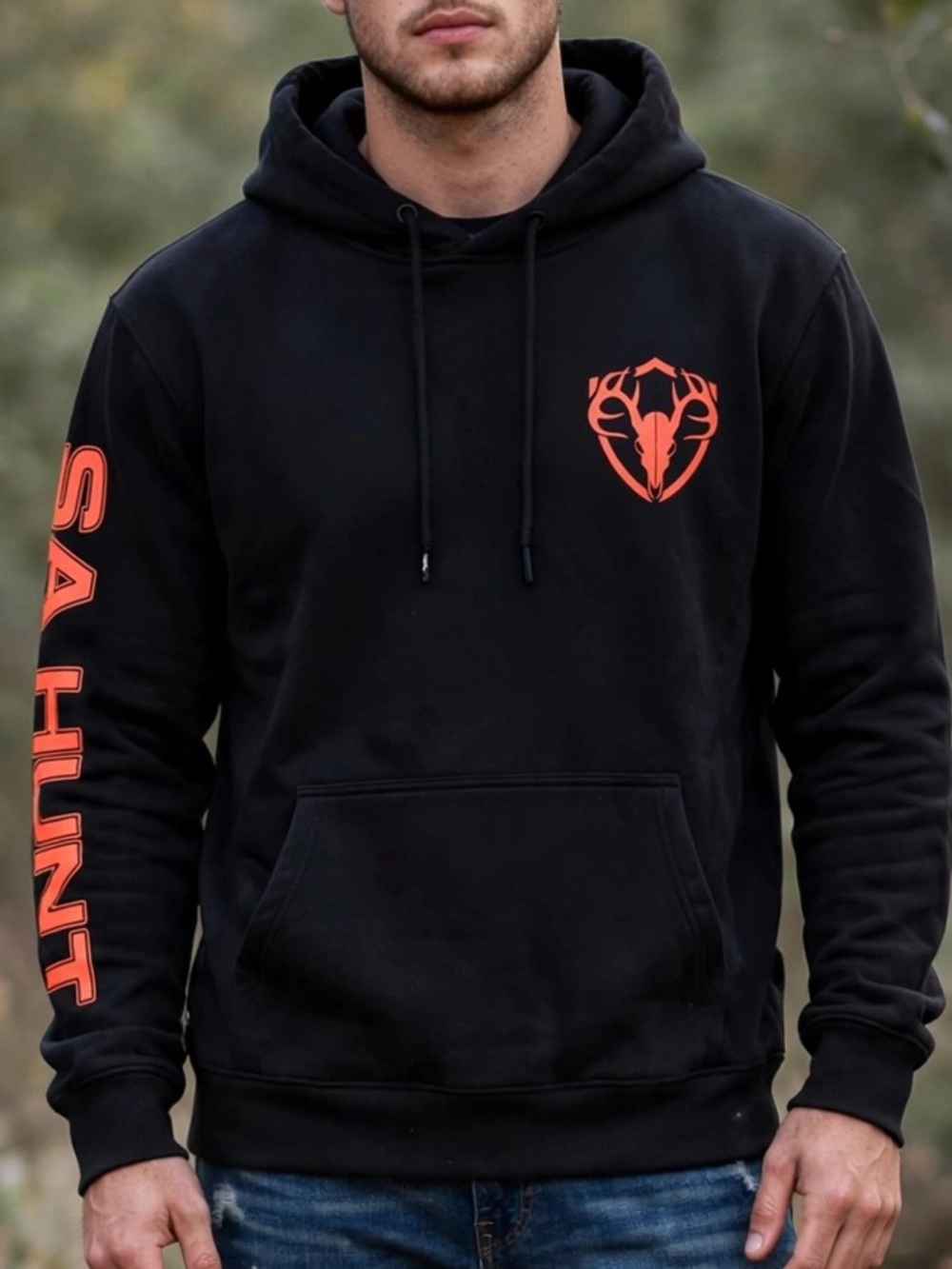 SA Company SA Hunt Hoodie Black Orange NWT - Deer Skull Shield Logo - Men's M